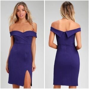 Lulu's Classic Glam Cobalt Blue Off-the-Shoulder Bodycon Dress Size XS NWT